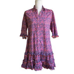Bella Tu Dress Tier Block Print Indian Cotton Lightweight Feminine Boho Mini